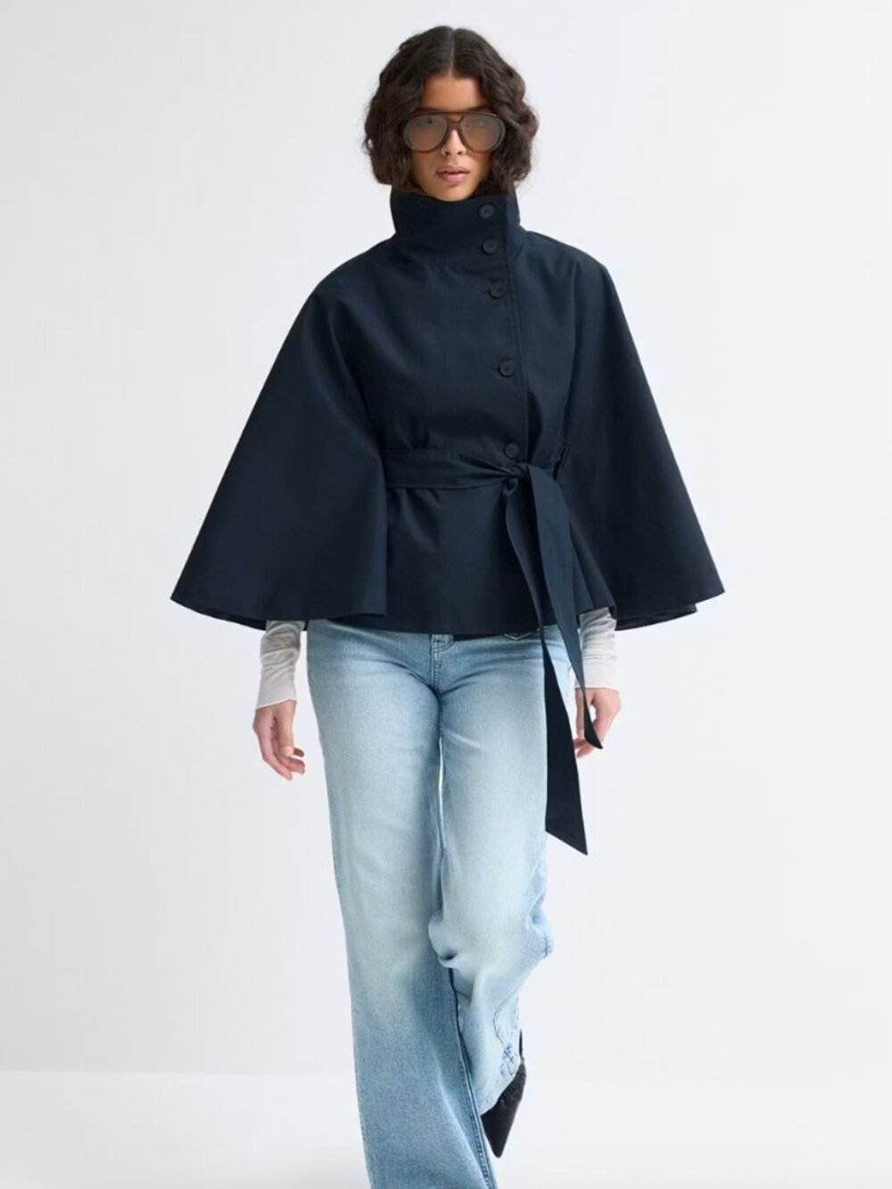 Navy Short Cape Trench Coat